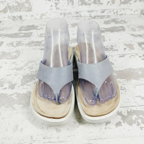 New ECCO Womens Corksphere Leather Grey Tong Sandals D241 - Picture 3 of 13